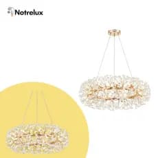 Lustre Grande 80cm Cristal Dente Leão Dourado Aro 80cm Moderno