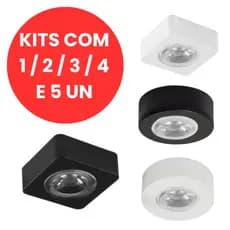 Spot Mini 6cm de LED Sobrepor 3w 3000K Quente Redondo ou Quadrado Preto Branco Bivolt Para Sala Móveis