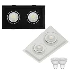 Spot Embutido Duplo Recuado Dicroicas Preto ou Branco Mr16 + Soquetes Gu10 Com ou Sem Lâmpada