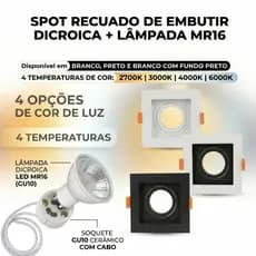 Spot Embutido Quadrado Recuado Dicroica Spot Gu10 MR16 Fundo Preto
