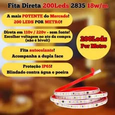 1m a 5m Fita LED 200LEDs Direta IP65 Blindada 2835 18w/m 110v/220v