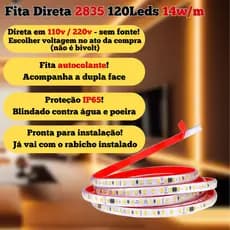 1m a 5m Fita LED 2835 IP65 blindada Direta 110v/220v 120leds 14w/m