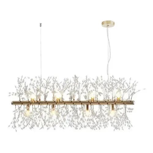 Pendente Dente De Leão Dourado Cristal Retangular Grande 95cm