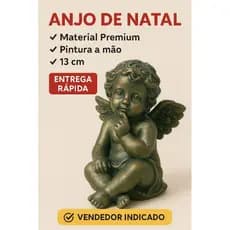 Anjo de Natal Decorativo 13cm – Enfeite Natalino Premium, Pintura à Mão, Anjo Dourado para Sala, Decoração Natal