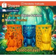 Porta Lápis Pokémon 3D | Pikachu Blastoise Charizard | Organizador de Mesa | Presente Geek