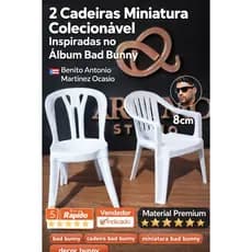 2 Cadeiras Miniatura Colecionável Inspiradas no Álbum Bad Bunny – Decor Premium 8cm