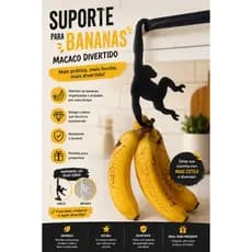 Suporte Para Bananas Macaco Divertido Preto ou Branco | Organizador de Cozinha Decorativo Universal