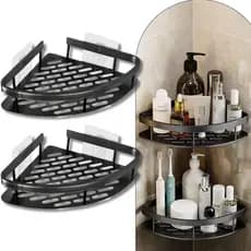1/ 2 Suportes Porta Shampoo Organizador De Metal Para Banheiro Cozinha Prateleira Com Adesivos