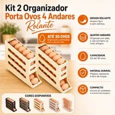 Kit 2 Organizador Porta Ovos Armazenador Deslizante 4 Andares Rolante Geladeira Cozinha até 30 Ovos