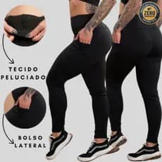 Calça Peluciada Feminina Com Bolso Legging Cintura Alta Térmica Flanelada Lisa Inverno Academia Moda Casual DRB Modas