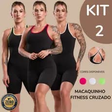 KIT 2 Macaquinho Macacão Academia Fitness Cruzado Detalhe Cor Feminino Academia Corrida Treino DRB Modas
