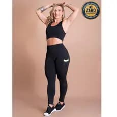 Conjunto Fitness Feminino Calça Legging Cintura Alta Bolso Cirrê E Top Nadador Liso Básico Academia Treino DRB Modas