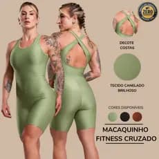 Macaquinho Macacão Canelado Brilhoso Academia Fitness Cruzado Alça Costas Feminino Com Brilho DRB Modas