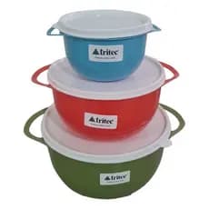 Kit 3 Bacias C/ Tampa  Multiuso 1,2 L, 2.2 L E 500 Ml Tritec
