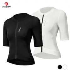 Camisa De Ciclismo Feminina Respirável De Secagem Rápida Manga Curta MTB Bicicleta De Estrada Topo Preto E Branco Roupas