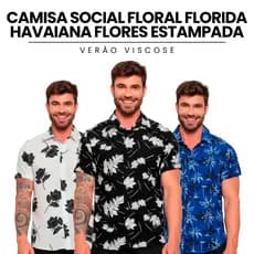 Camisa Social Floral Florida Havaiana Flores Estampada 2026 Lançamento Verão Viscose