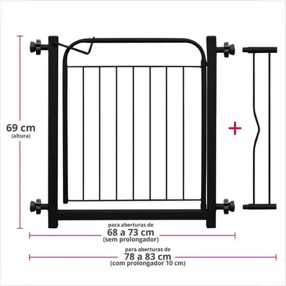 Grade Portão Proteção Pet Cachorro e Criança Cães 69 a 85 Cm Aço Resistente