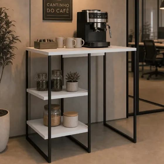 Mesa Aparador Industrial Multiuso Moderno - Cantinho do Café, Escritório, Quarto - Estrutura em Aço