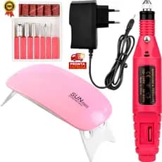 Kit Manicure Cabine Estufa de Unha Sun Mini, Lixa Lixadeira Eletrica Caneta Para Unhas