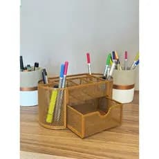 Porta Lápis + Porta Treco Organizador de Mesa de Escritório Kit caneta metal aramado