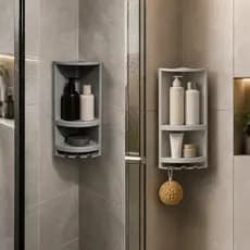Porta Shampoo Cantoneira Plástica Dupla Banheiro Chuveiro Parede Impermeável Moderno Compact Lavável