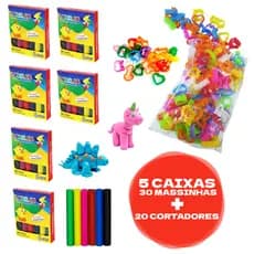 Kit 30 Unidades Massinha de Modelar 5Cx + 20 Cortadores Moldes de Massinha Lembrancinha Colorida