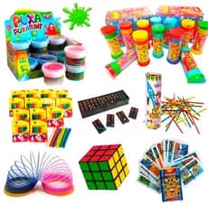 Kit 100 Brinquedos Lembrancinha Atacado Diversos Coloridos Mola Maluca Bolha de Sabão Cubo Dominó