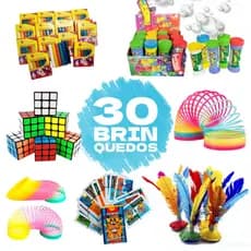 Kit 30 Brinquedos Infantil Lembrancinha Sacolinha Surpresa Pega Varetas Cubo Mágico Peteca Bolha