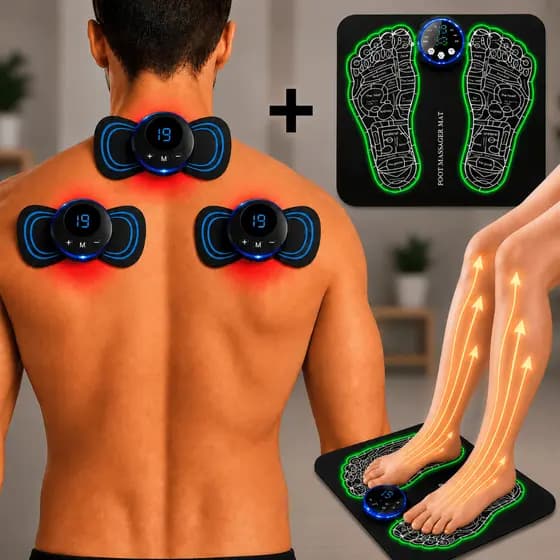 Kit Mini Massageador EMS 3 Unidades + Tapete Massageador Elétrico Relaxamento Muscular