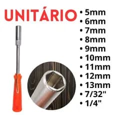 Chave canhão 5, 6, 7, 8, 9, 10, 11, 12, 13mm, 7/32 e 1/4 cromo vanádio
