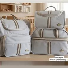Kit Classic Bege Bolsas Maternidade 03 Peças Bege Creme com Faixa Marrom