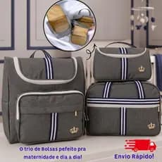 Kit Classic Azul Bolsa Maternidade 03 peças Mala,Mochila e Necessaire