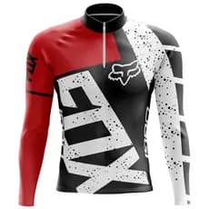 Camisa  Ciclismo Fox Vermelha Camiseta Para Ciclista Manga longa Adulto e Infantil
