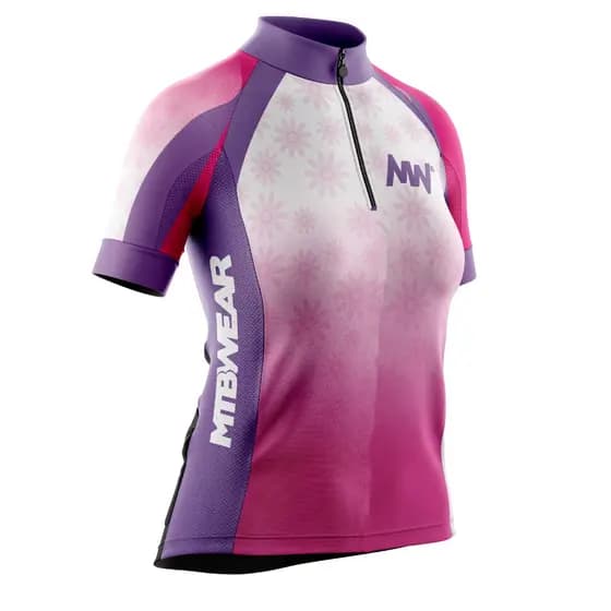 Camisa Ciclismo Mtb Floral Rosa com Lilás Feminio/Infantil cod 44