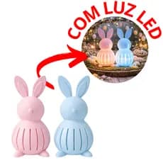 Dupla de Coelhos 15cm Luz led Decoração de Páscoa Encantadora