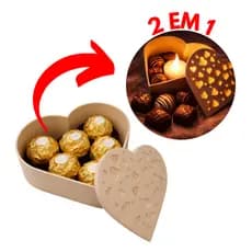 Caixa Coração Porta Chocolate 2 em 1 com Luz LED – Porta Velas Decorativo e Presente Romântico