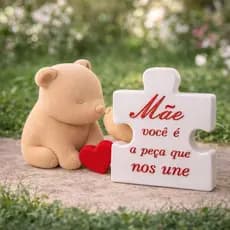 Kit Dia das Mães Ursinho Mãe e Filho + Placa Quebra-Cabeça