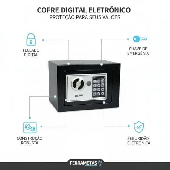 💰🔒🔐COFRE DIGITAL ELETRÔNICO COM TECLADO E CHAVE - PRETA Seguro Forte Senha Digital Dinheiro economia