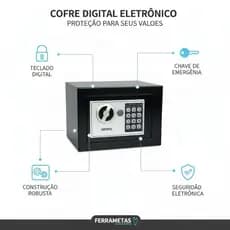 💰🔒🔐COFRE DIGITAL ELETRÔNICO COM TECLADO E CHAVE - PRETA Seguro Forte Senha Digital Dinheiro economia