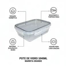 🍱POTE DE VIDRO HERMÉTICO MARMITA TAMPA SILICONE PRETO 1040ML GRANDE frieza grande micro-ondas fresca
