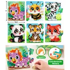 Kit 5 Quebra-Cabeças Animais Sortidos – Jogo Educativo Infantil em MDF (45 peças no total)
