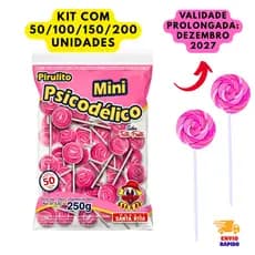 Pirulito Mini Psicodélico Rosa 250g Aprox 50 Unidades Tutti-Frutti Lembrancinha Festa Infantil Kit