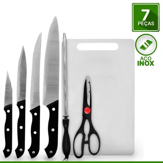 Conjunto De Facas Inox 7 Pcs Cabo Preto 123util