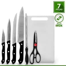Conjunto De Facas Inox 7 Pcs Cabo Preto 123util