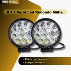 Kit 2 Farol Led Redondo Milha 42w 14 Leds Carro Jeep 12v/24v