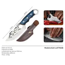 Cutelo Artesanal Inox Com Bainha Reforçada Faca Bruta Forge Cabo Madeira Faca Cabo Azul 76