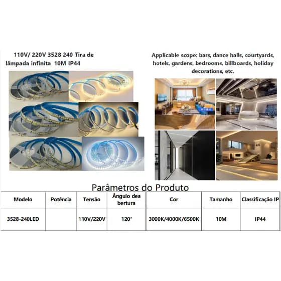 Fita Led Direta Na Energia 110v ou 220v 240leds/m Rolo 10m Não Usa Fonte