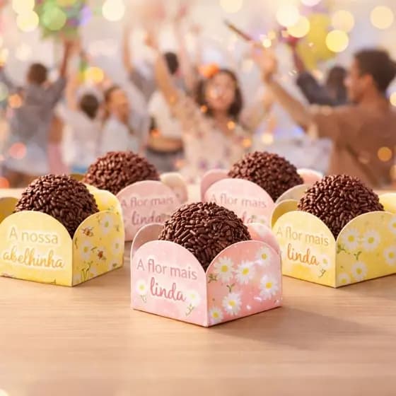 Forminha Jardim das Margaridas para Doces 4 pétalas  | Kit 50 ou 100 | Papel Fotográfico | Brigadeiro Festa