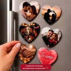 Imã de Geladeira Coração Personalizado com Foto Presente Dia dos Namorados Foto Casal