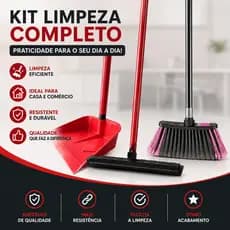 Kit Limpeza Vassoura, Rodo Duplo de 40cm e Pá de Lixo S/ Cabo